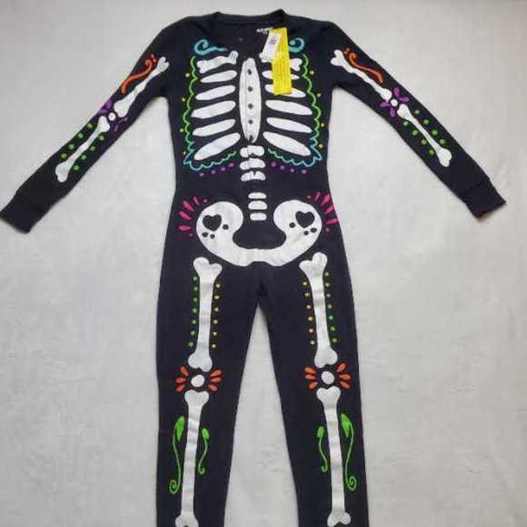 New kids XS XL Old Navy Halloween Dia de los Muertos skeleton one piece pajamas - Picture 1 of 6